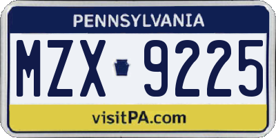 PA license plate MZX9225