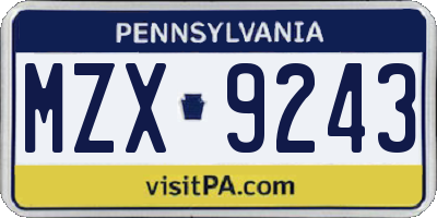 PA license plate MZX9243