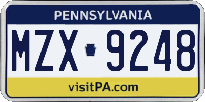 PA license plate MZX9248
