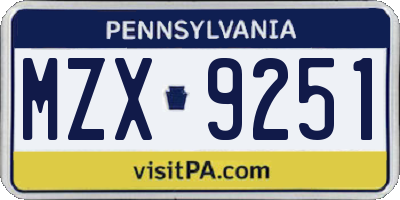 PA license plate MZX9251