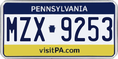 PA license plate MZX9253