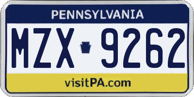 PA license plate MZX9262