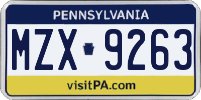 PA license plate MZX9263
