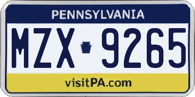 PA license plate MZX9265