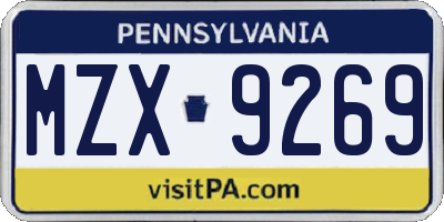 PA license plate MZX9269