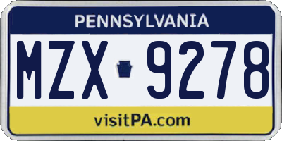 PA license plate MZX9278