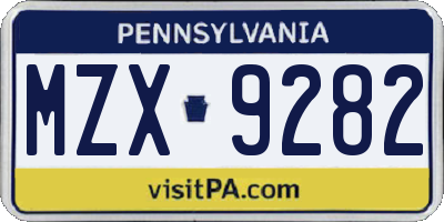 PA license plate MZX9282