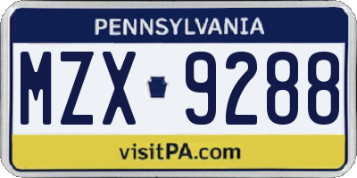 PA license plate MZX9288