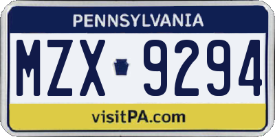 PA license plate MZX9294