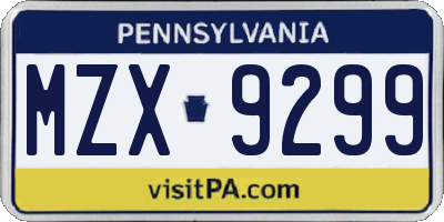 PA license plate MZX9299
