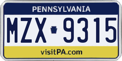 PA license plate MZX9315
