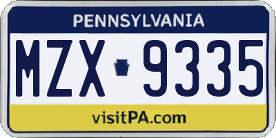PA license plate MZX9335