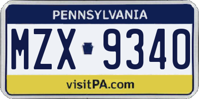 PA license plate MZX9340
