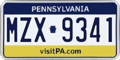 PA license plate MZX9341