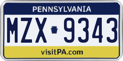 PA license plate MZX9343
