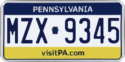 PA license plate MZX9345