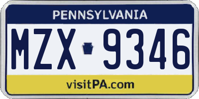 PA license plate MZX9346