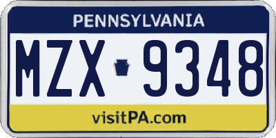 PA license plate MZX9348