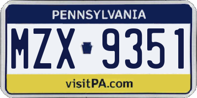 PA license plate MZX9351