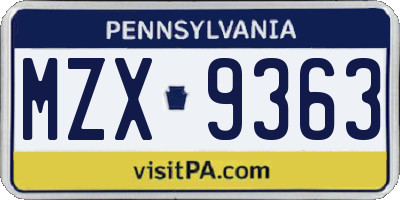 PA license plate MZX9363
