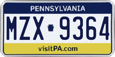 PA license plate MZX9364
