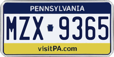 PA license plate MZX9365