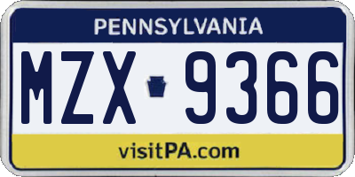 PA license plate MZX9366