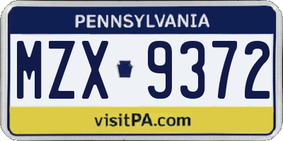 PA license plate MZX9372
