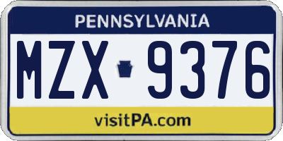 PA license plate MZX9376