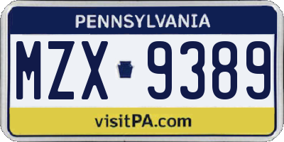PA license plate MZX9389