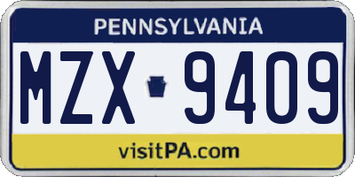 PA license plate MZX9409