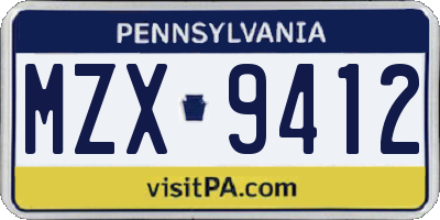 PA license plate MZX9412