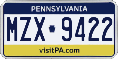 PA license plate MZX9422