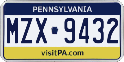PA license plate MZX9432