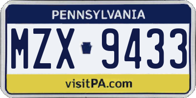 PA license plate MZX9433