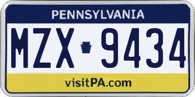 PA license plate MZX9434