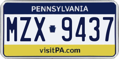 PA license plate MZX9437
