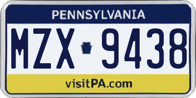 PA license plate MZX9438