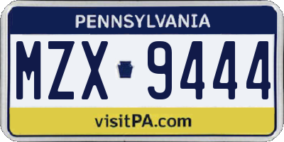 PA license plate MZX9444