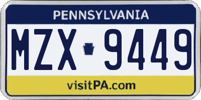 PA license plate MZX9449