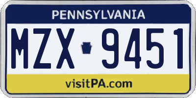 PA license plate MZX9451