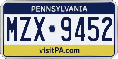 PA license plate MZX9452