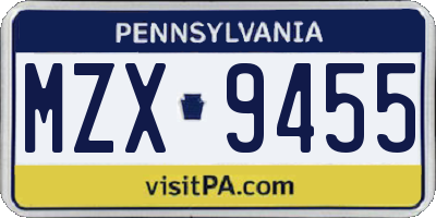 PA license plate MZX9455