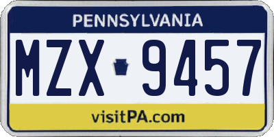 PA license plate MZX9457
