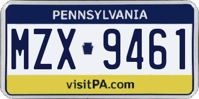 PA license plate MZX9461