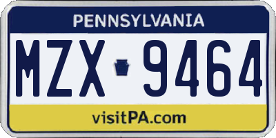 PA license plate MZX9464