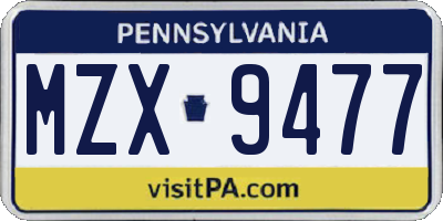 PA license plate MZX9477