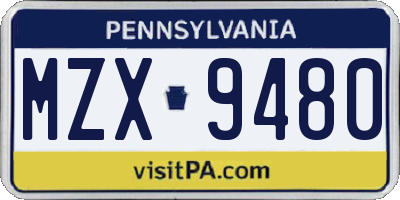 PA license plate MZX9480