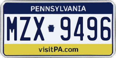PA license plate MZX9496