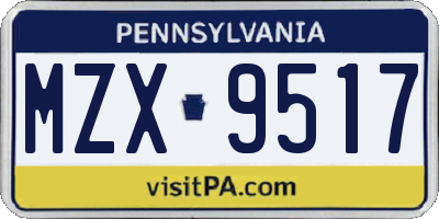 PA license plate MZX9517